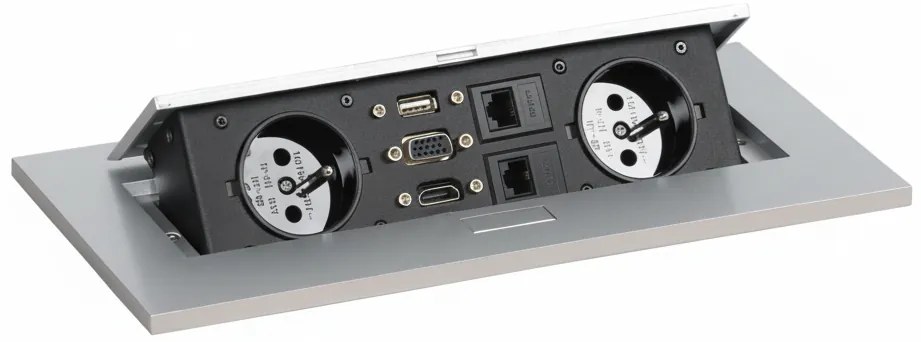 Port blatowy TYP VI - wpuszczany, 2 gniazda, VGA, HDMI, USB DATA, 2x RJ45 port, srebrny