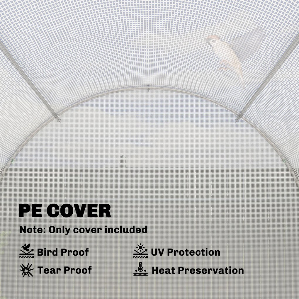 Outsunny Folia do szklarni 4 x 2 m, wodoodporna folia ogrodowa z drzwiami, 8 okien, ochrona UV, odporna polietylenowa, biały | Aosom PL