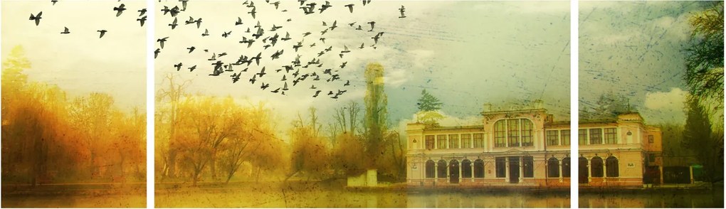 Obraz namalowanego krajobrazu z rezydencją (170x50 cm)