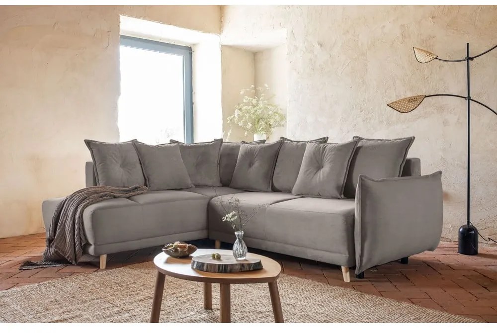Jasnobrązowy sztruksowy rozkładany narożnik (lewostronny) Lazy Lukka – Miuform