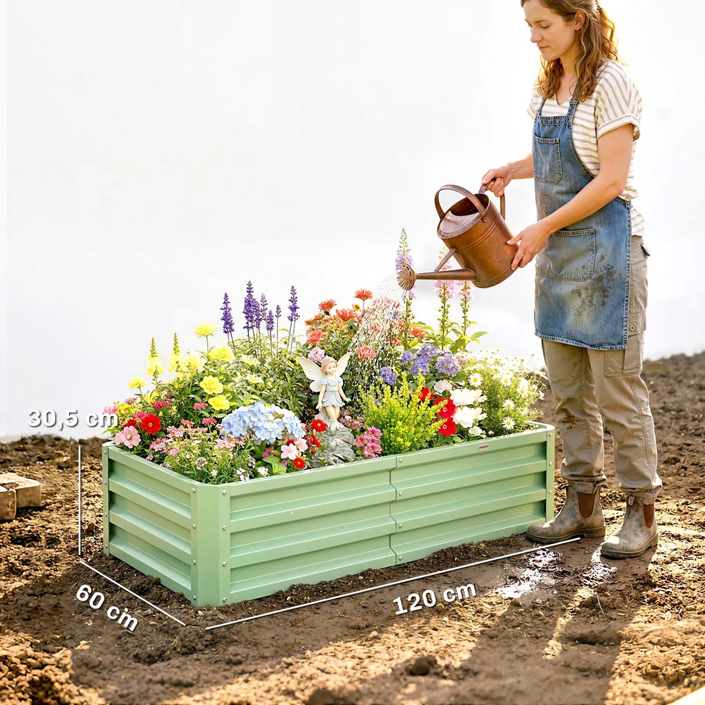 Outsunny Wysokie Grządki Pflanzkasten, odporny na pogodę, otwarte dno, stal ocynkowana, 120 cm x 60 cm x 30,5 cm, Zielony