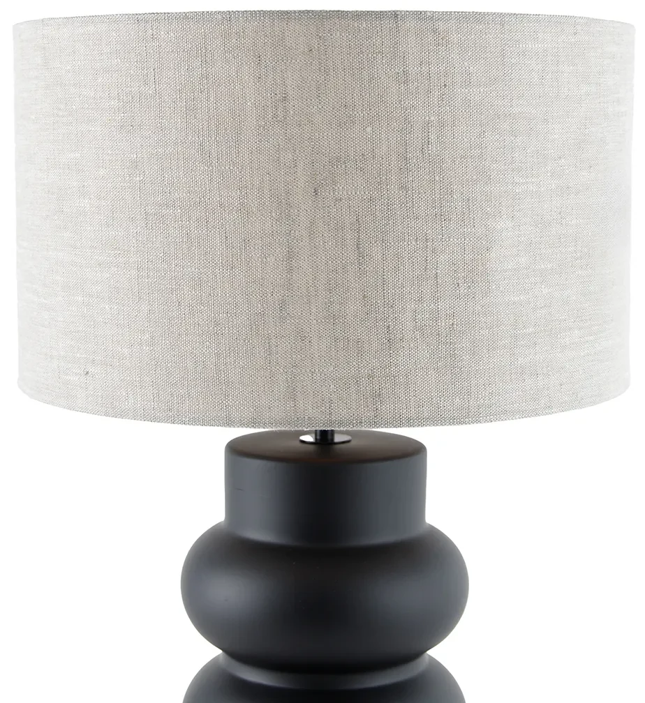 Designerska lampa stołowa czarna z abażurem z tkaniny w kolorze jasnoszarym 35 cm - AlisiaDesignerski Oswietlenie wewnetrzne
