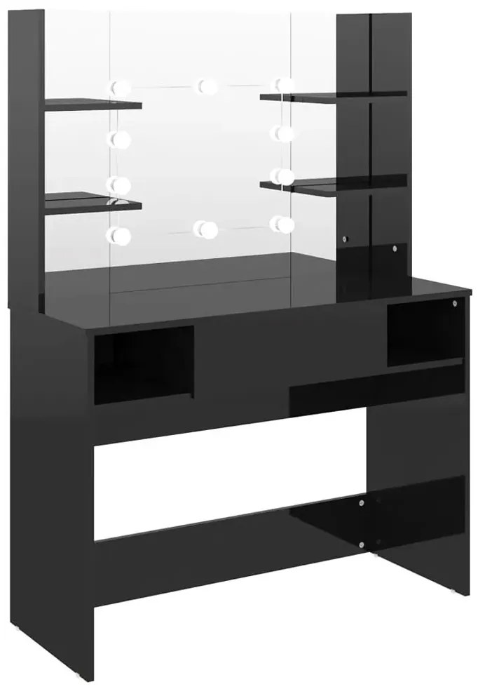 Czarna toaletka z lustrem z żarówkami led - Zowros 4X