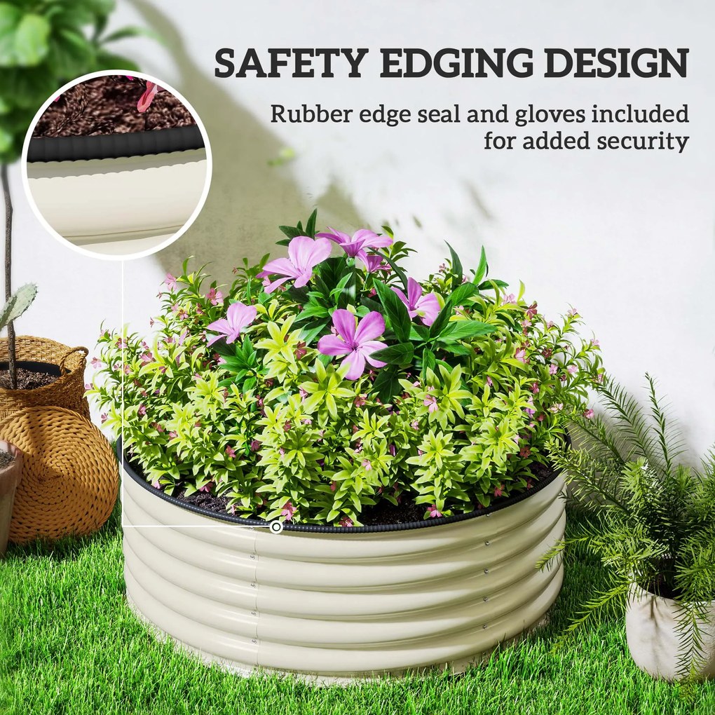 Outsunny Ogrodowe Łóżko Podwyższone, Ocynkowana Skrzynka do Sadzenia z Bezpiecznym Randem, 120 x 120 x 43 cm, Kremowy Biały