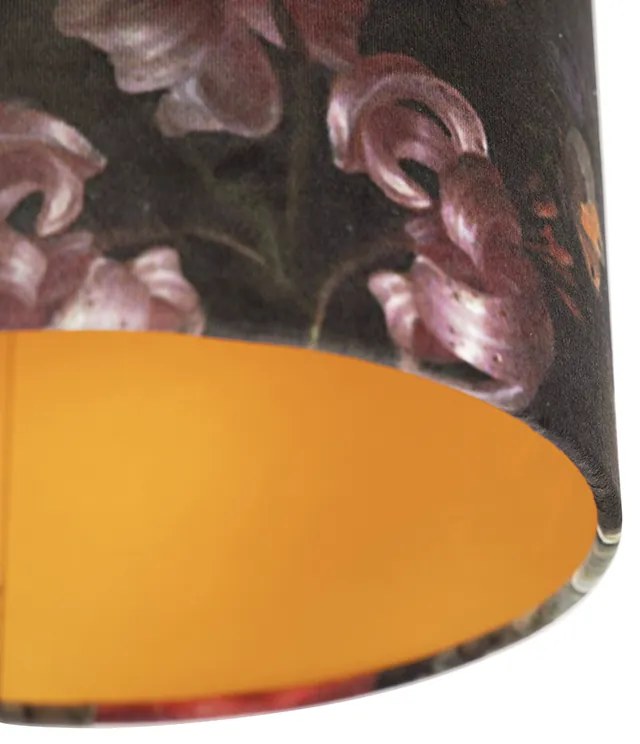 Lampa sufitowa z aksamitnym abażurem kwiaty ze złotem 25 cm - Combi Black klasyczny/Antyczny Oswietlenie wewnetrzne