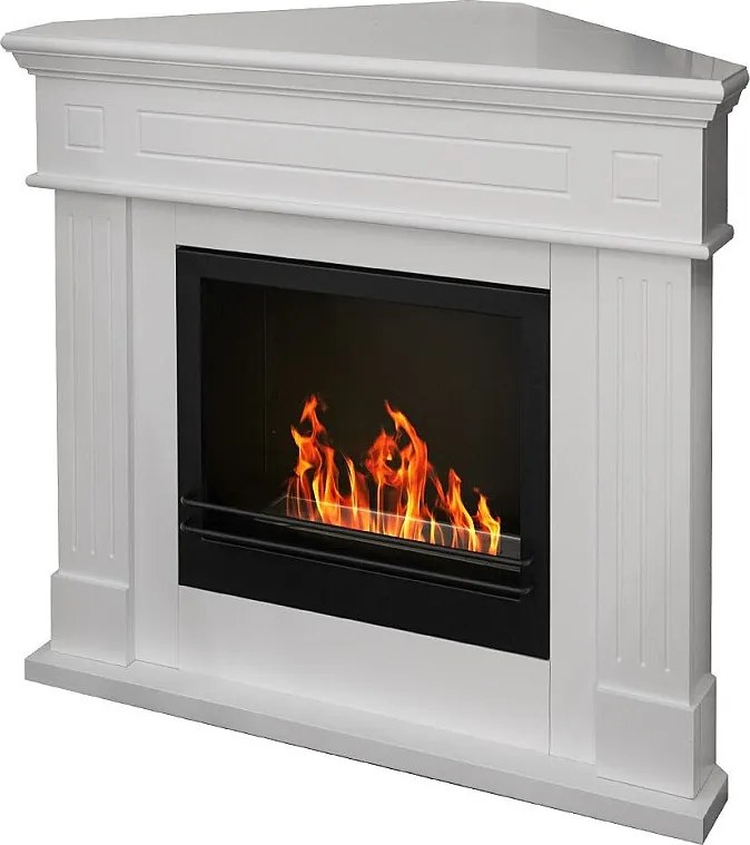 Kominek narożny FORD na bioetanol, wolnostojący narożny biokominek, biały, dł. 110 x gł. 63 x wys. 102 cm