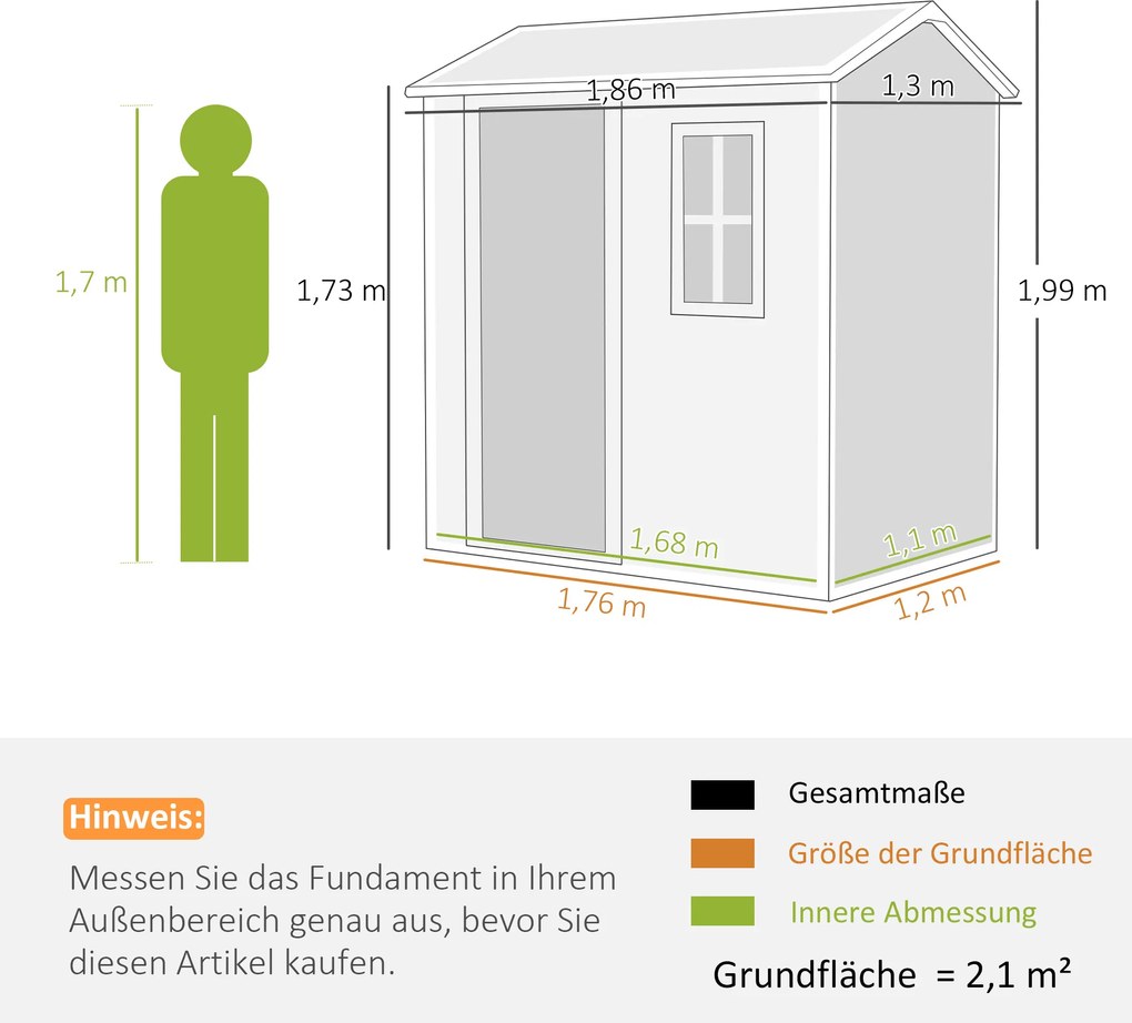 Outsunny Domek ogrodowy, Schowek z podłogą, oknem, zamkiem, z żywicy polipropylenowej, odporny na warunki atmosferyczne, Szary