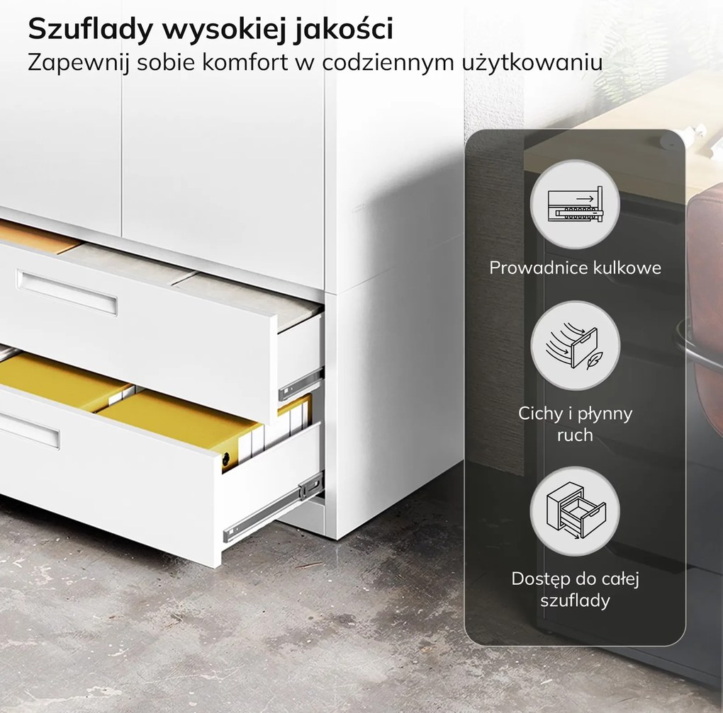 Szafa metalowa wielofunkcyjna Megan z 2 szufladami, biała