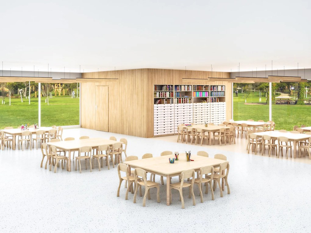 Stół przedszkolny 10-cio osobowy z regulacją wysokości klonowy