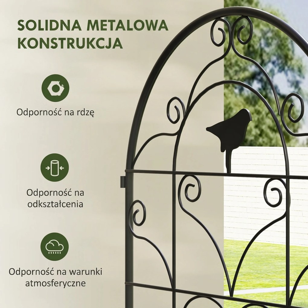 Metalowe Kratki na Róże 2 szt. Outsunny Zestaw, Odporny na Rdzę, dla Roślin Pnących z Motywem Ptaków 50x120 cm, Czarny