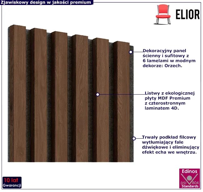 Akustyczne panele lamelowe 2 szt. orzech H1-L03
