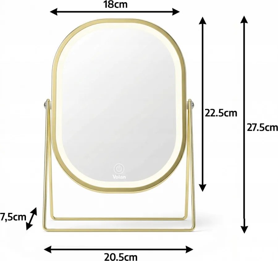 Lusterko Do Makijażu PREMIUM Kosmetyczne POŁYSK Metalowe PODŚWIETLANE LED