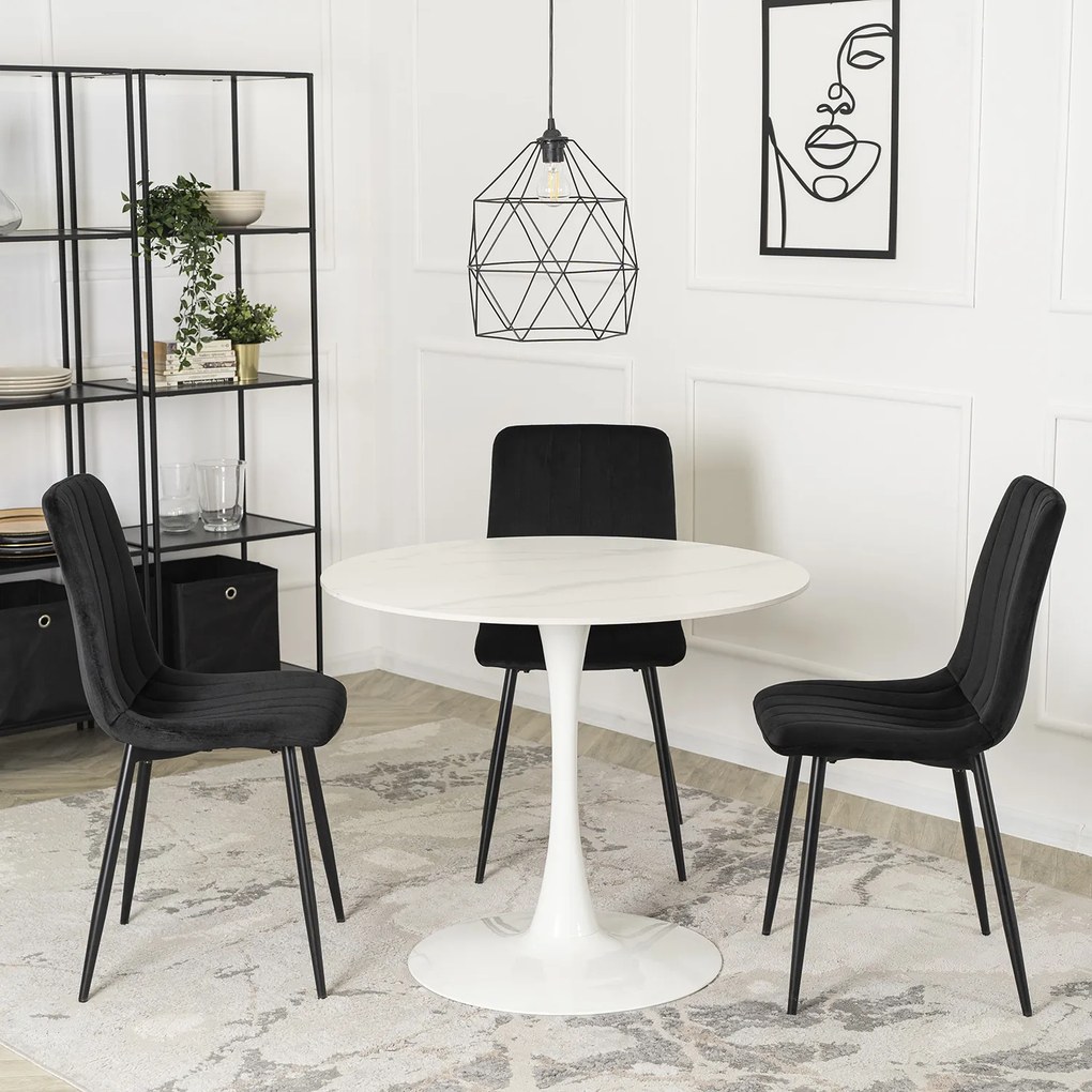 Stół Okrągły SANDER 90 cm Ceramiczny Biały do Salonu Nowoczesny Glamour