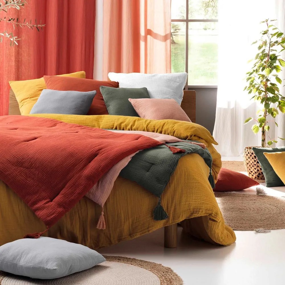 Muślinowa pościel dwuosobowa w kolorze khaki 240x260 cm Angelia – douceur d'intérieur