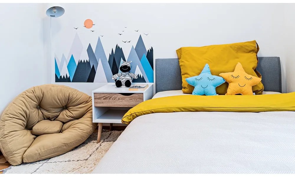 Niebieskie/szare tapicerowane łóżko dwuosobowe bez stelaża 140x200 cm Lena – Meise Möbel