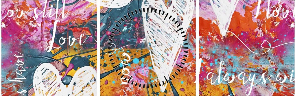 Obraz - Serce na abstrakcyjnym tle (z zegarem) (90x30 cm)