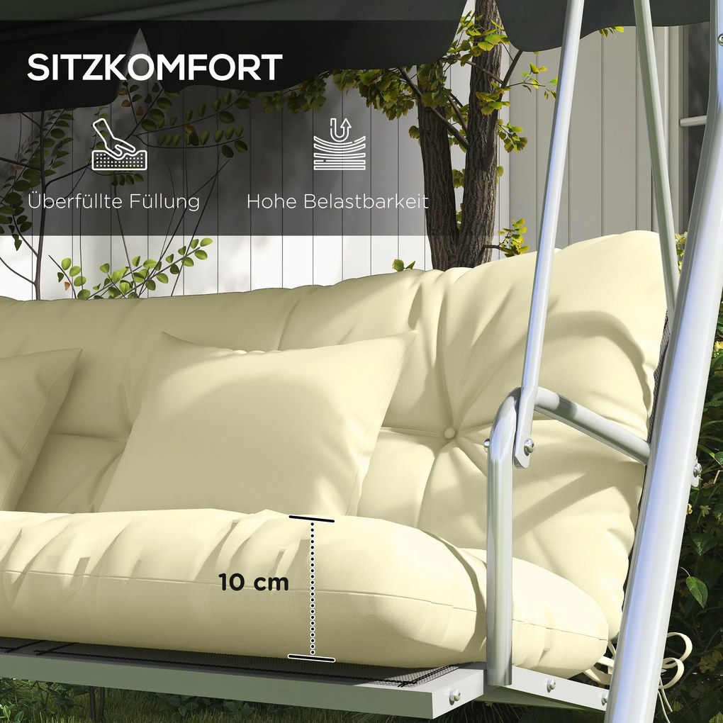 Outsunny Zestaw 4 poduszek na siedzisko, 150x50 cm, wodoodporne, z tasiemkami, 10 cm grubości, kremowy | Aosom PL