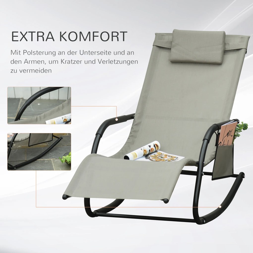 Krzesło Bujane Outsunny Fotel Ogrodowy Metalowa Siatka Komfort i Design Czarny Jasnoszary | Aosom PL