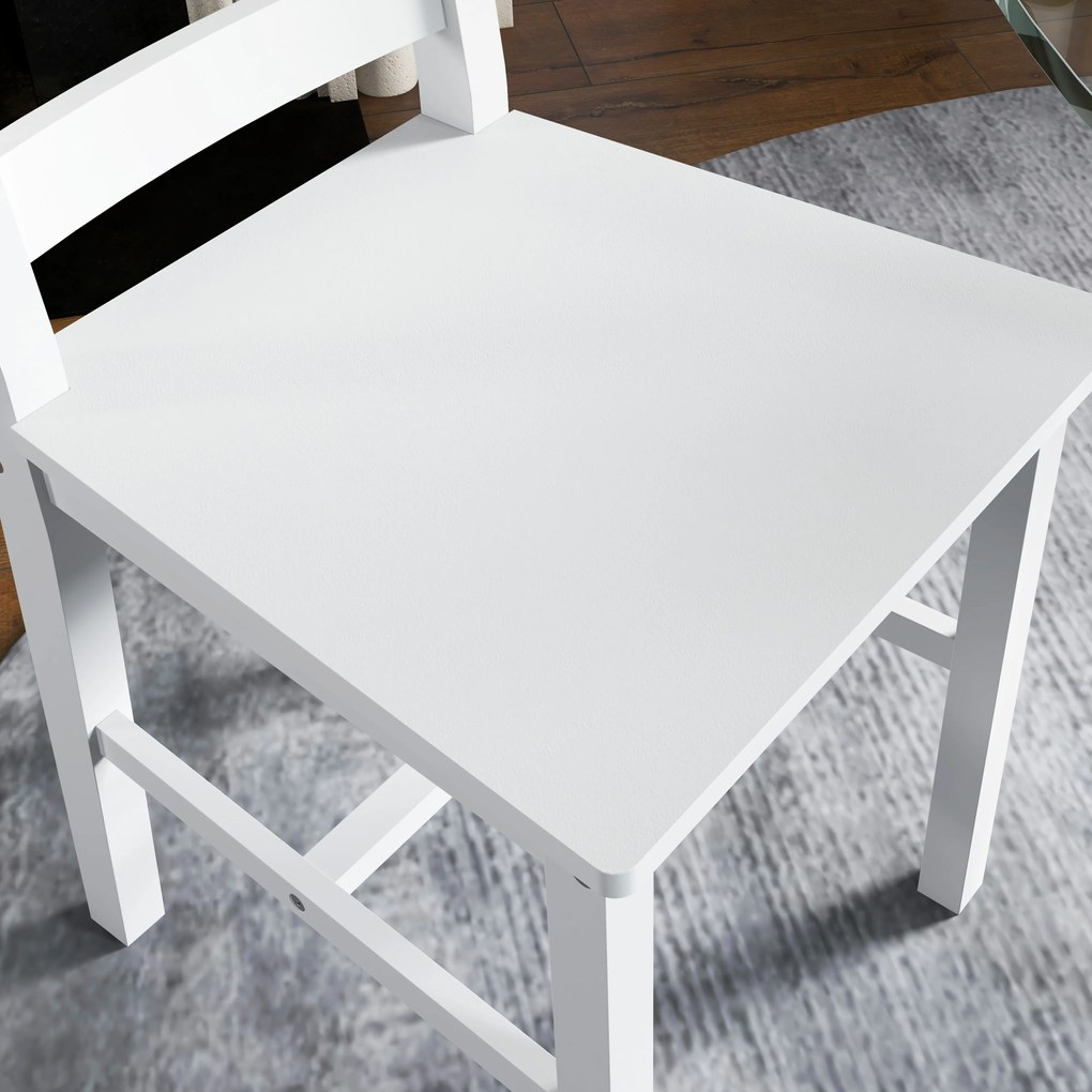 HOMCOM Zestaw 2 Białych Krzeseł z Drewna Sosnowego do Jadalni z Listwami na Oparciu, Antypoślizgowe 41,5 x 46 x 90 cm