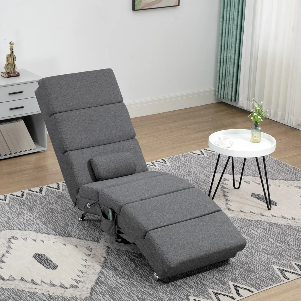 HOMCOM Fotel masujący z funkcją relaksu, leżak z 8 punktami wibracyjnymi, 5 trybów, wymiary 56 x 168 x 84 cm, Ciemnoszary