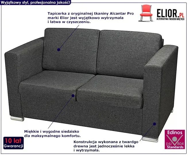Dwuosobowa ciemnoszara sofa loftowa - Telva 2Q