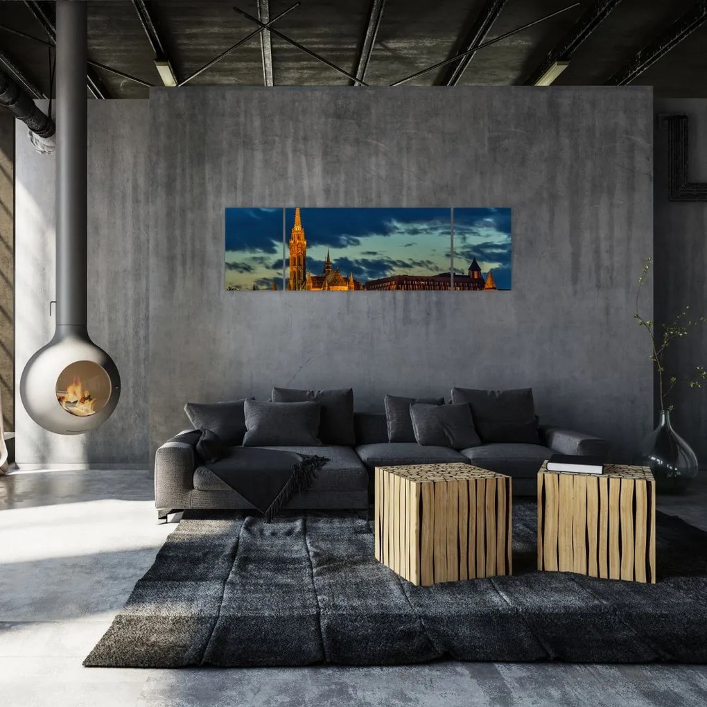 Obraz oświetlonego budynku (170x50 cm)