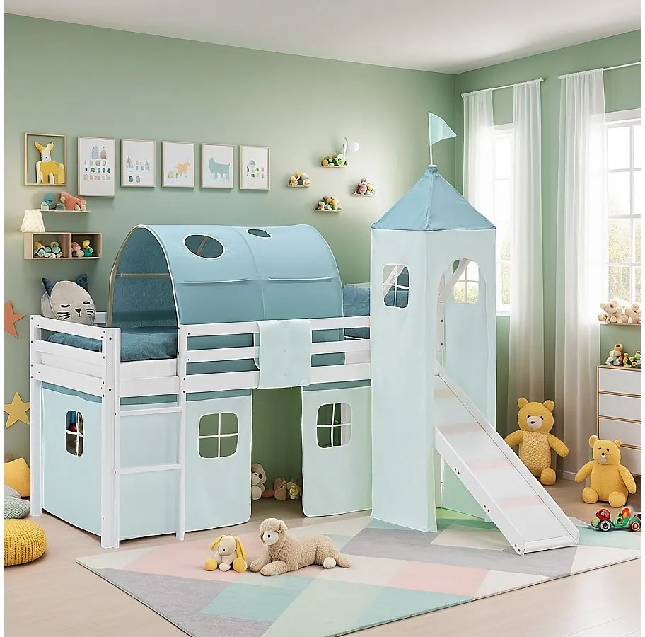 Łóżko piętrowe dla dzieci 90x200 cm Białe Zielone