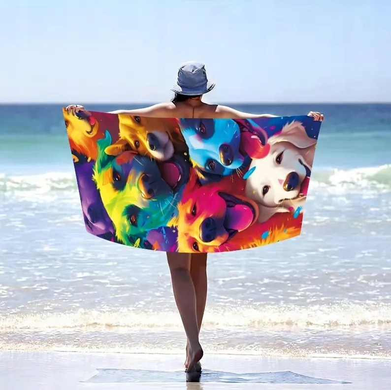 Ręcznik plażowy WOOF 100x180 cm kolorowy, 100% mikrofibra