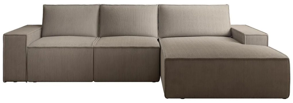 Kanapa narożna rozkładana, duża z weluru sztruksowego w kolorze taupe AMELIA