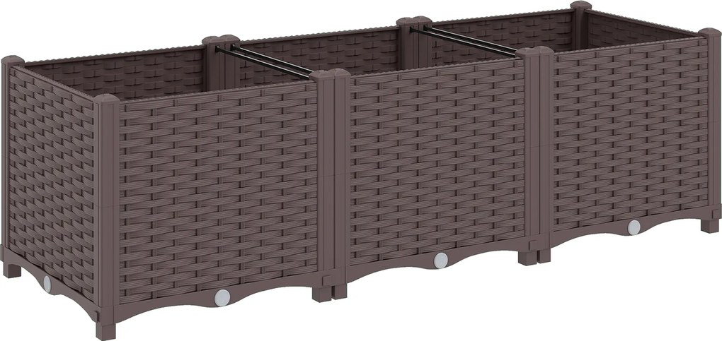 Outsunny Podwyższona grządka z tworzywa, modułowy pojemnik do sadzenia z systemem samonawadniania 120 x 40 x 37cm Brązowy | Aosom PL