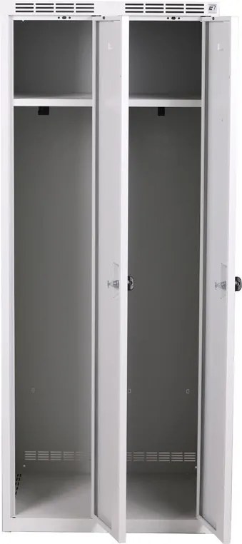 Metalowa szafka ubraniowa S7, 2-drzwiowa, 1500 x 600 x 500 mm, demontaż, zamek obrotowy, drzwi ciemnoszare