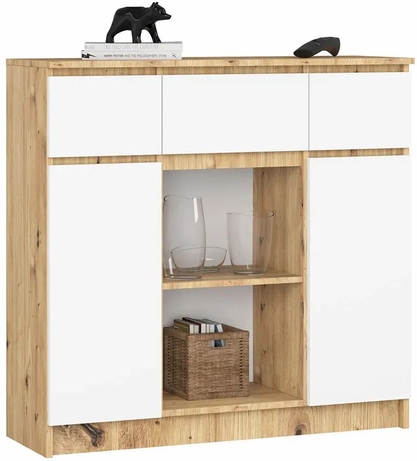 Wąska minimalistyczna komoda dąb artisan + biały S2-B91