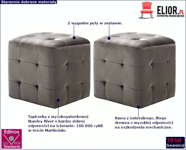 Komplet dwóch tapicerowanych puf do salonu - Futori 4X