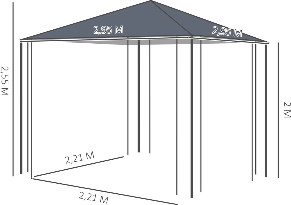 Outsunny Altana Ogrodowa 3x3m Szara Stal Poliester Namiot Imprezowy Wodoodporny na Zewnątrz | Aosom PL