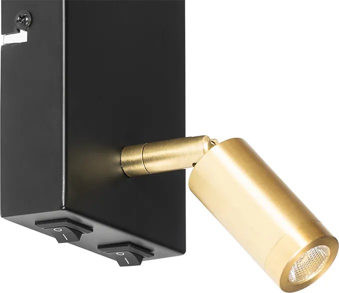 Nowoczesna lampa ścienna czarna i złota z lampką do czytania - Renier