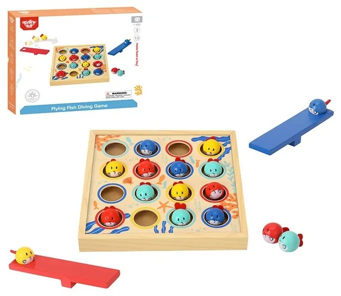 Tooky toy gra dla dzieci drewniany stół latające rybki 19 el.