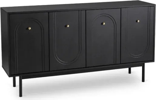 Komoda do Salonu MARLEN 155 cm Czarna Czterodrzwiowa Glamour