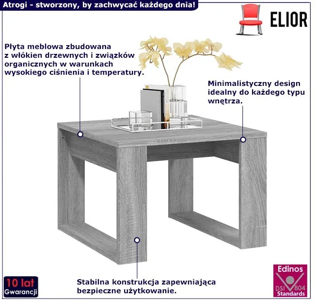 Mały kwadratowy stolik kawowy szary dąb sonoma - Atrogi