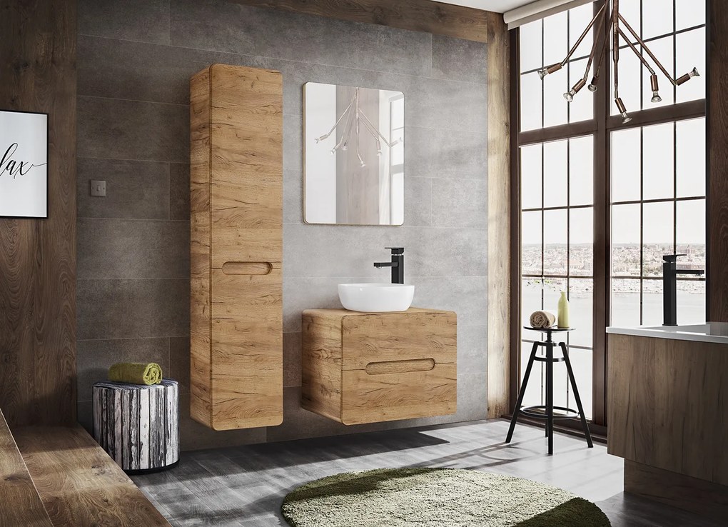 Szafka łazienkowa pod umywalkę nablatową 60 cm, Aruba 828 FSC, dąb craft złoty