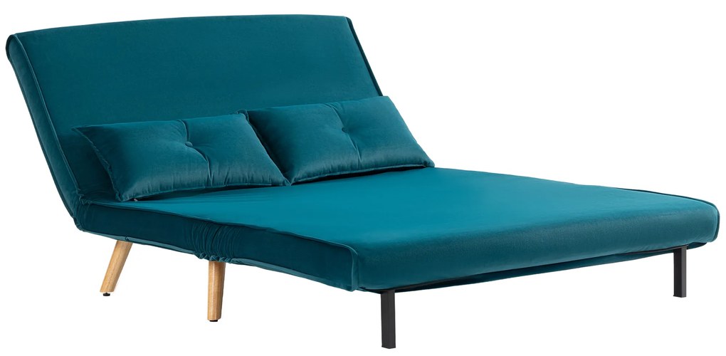 HOMCOM 2-osobowa sofa rozkładana, łóżko sofa, transformowalna kanapa, regulowane oparcie, materiał obiciowy, stalowy stelaż, zielona