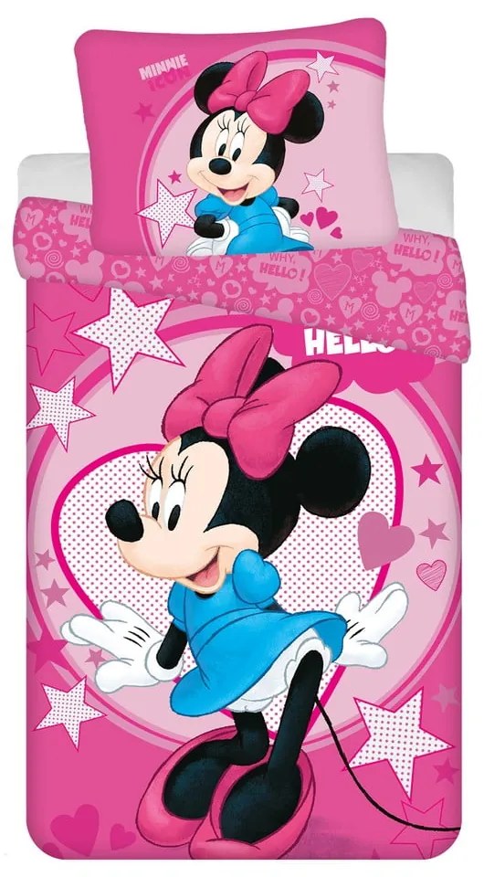 Różowa pościel dziecięca jednoosobowa z mikrowłókna 140x200 cm Minnie "Hello" – Jerry Fabrics