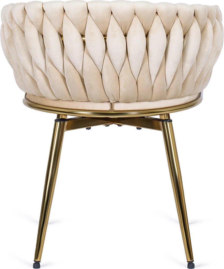 Krzesło Tapicerowane Obrotowe do Jadalni RUBI Kremowe Welurowe do Toaletki Nowoczesne Glamour