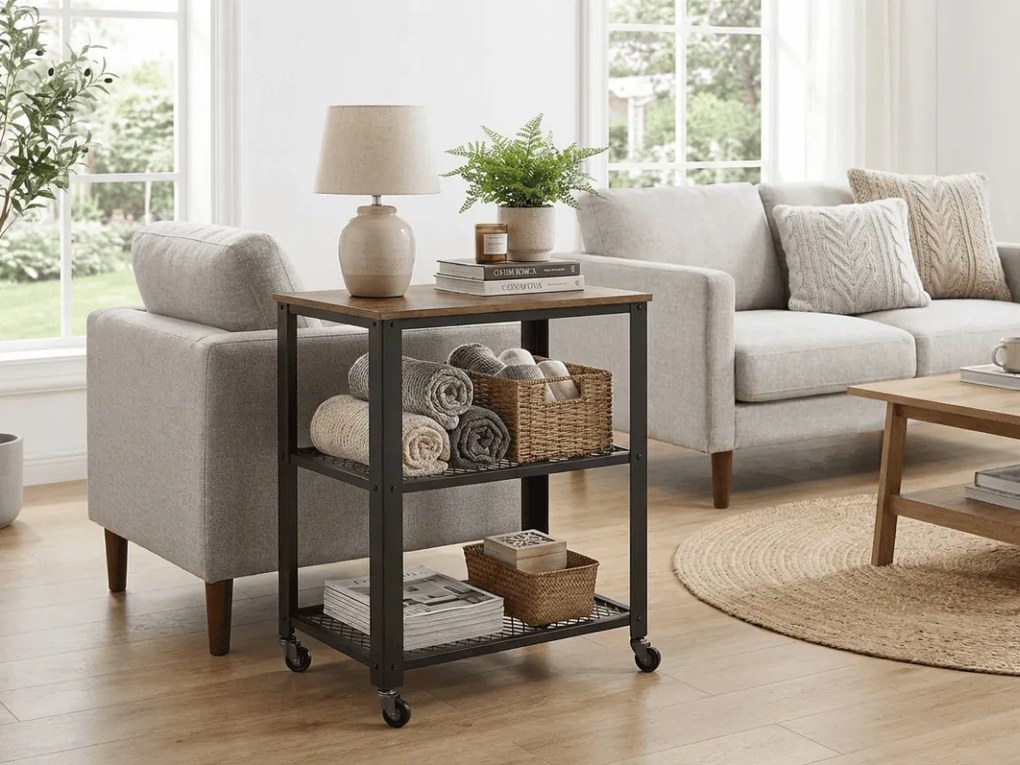 Stolik pomocniczy na kółkach TAYLOR 60x40 cm, rustykalny brązowy