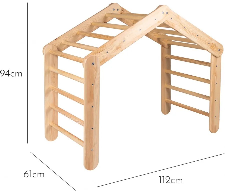 Duży domek z drabinką dla dzieci 112x61x94 cm składaną do pokoju. drewno, len, wiskoza, różowy domek, naturalna drabinka. - meowbaby®