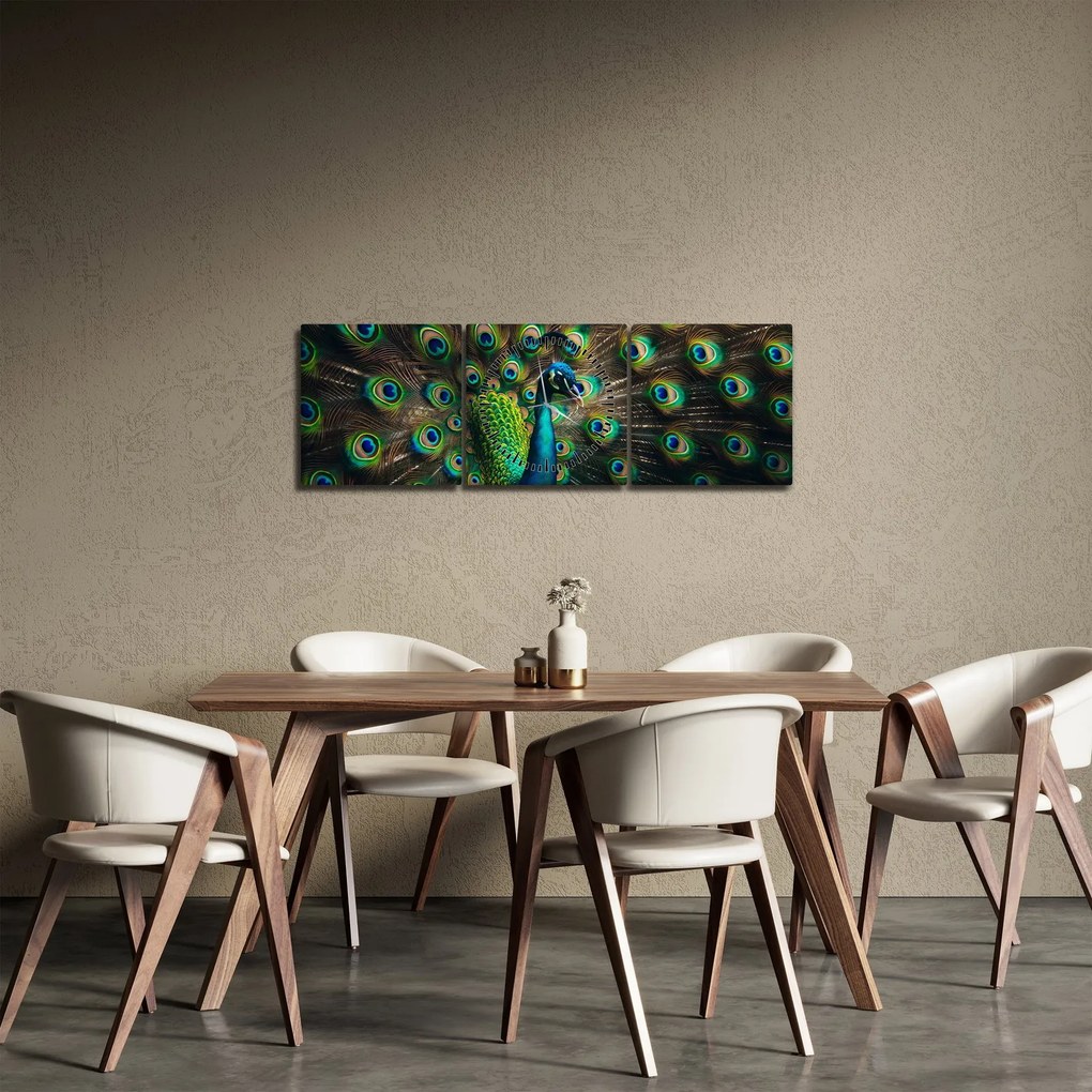 Obraz – Paw (z zegarem) (90x30 cm)