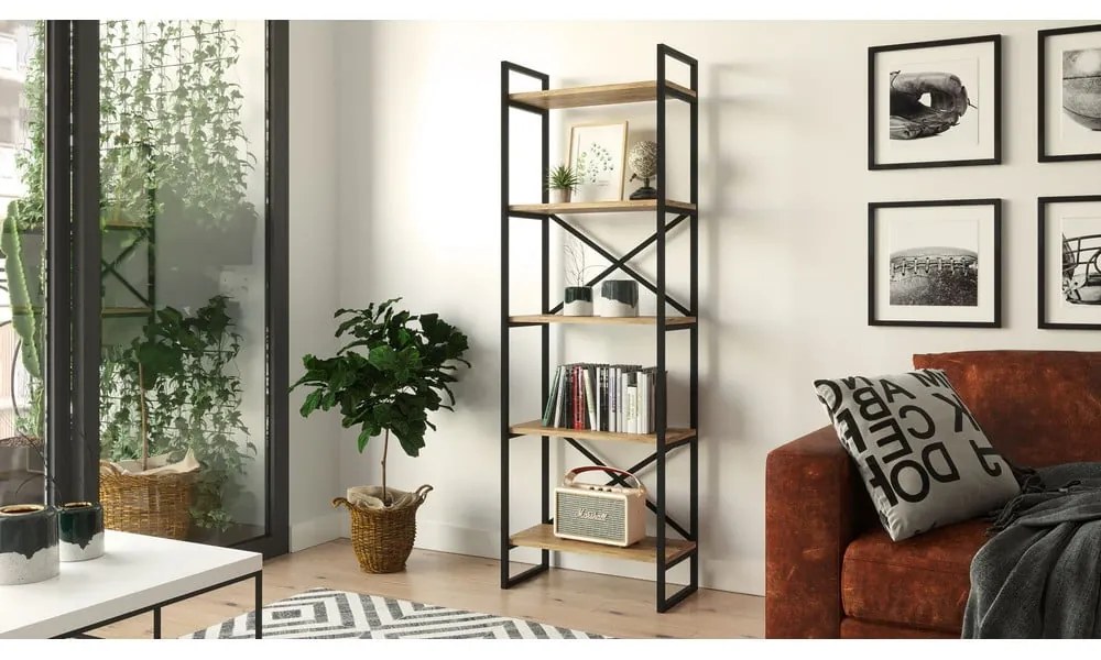 Czarny regał w dekorze sosny 58x175 cm Nicol – Kalune Design