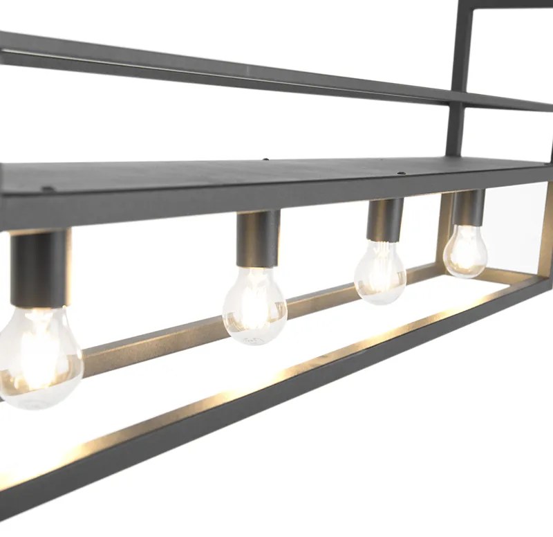 Lampa wisząca czarna z półką 4-światła - Cage Rack Nowoczesny Oswietlenie wewnetrzne