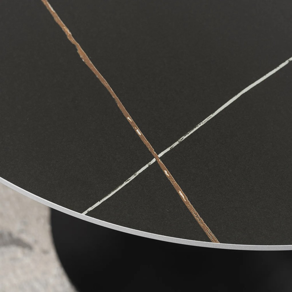 Stół Okrągły SANDER 90 cm Ceramiczny Czarny do Salonu Nowoczesny Loft