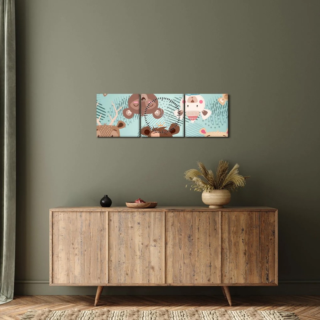 Obraz - Wesołe niedźwiadki (z zegarem) (90x30 cm)