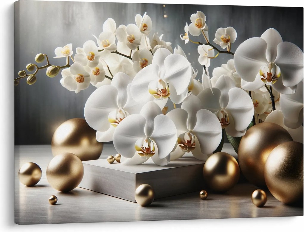 Obraz - Orchidea i złote kule (70x50 cm)